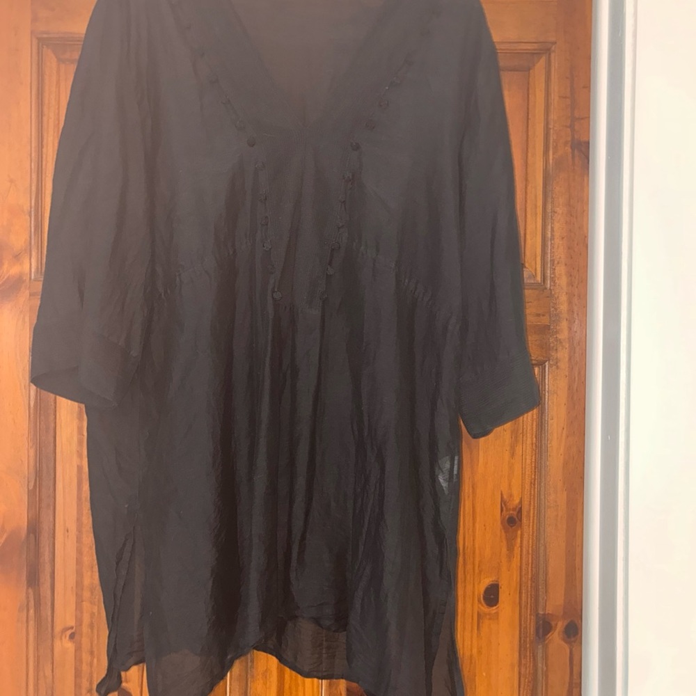 Gottex Black V-Neck Sheer Tunic Top